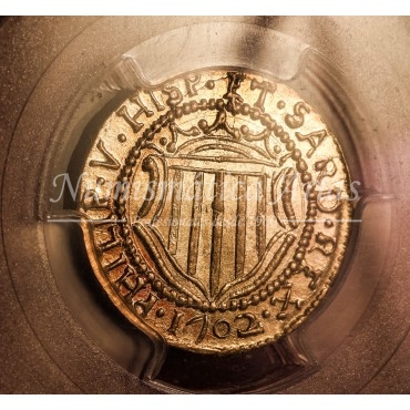 Felipe V. Escudo de oro. 1702. Cagliari. PCGS MS62.