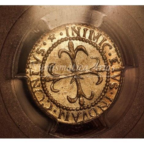 Felipe V. Escudo de oro. 1702. Cagliari. PCGS MS62.