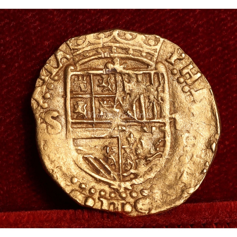Felipe II. 1 escudo. 1556/1598. Sevilla. Ensayador: P tumbada. MBC+