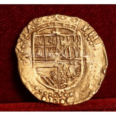 Felipe II. 1 escudo. 1556/1598. Sevilla. Ensayador: P tumbada. MBC+