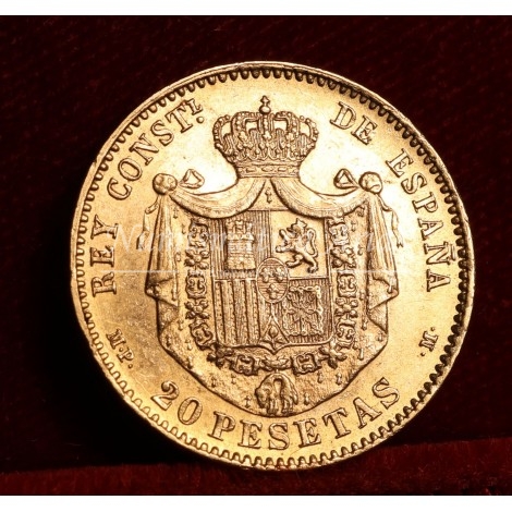 Alfonso XIII. 20 ptas. 1890*18/90. MP M. EBC+
