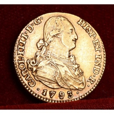 Carlos IV. 2 escudos. 1793. Madrid. Ensayador: MF. MBC+