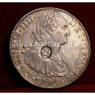 Dólar (5 shillings). Resello de Jorge III sobre 8 reales. 1795. México. Ensayador: FM.