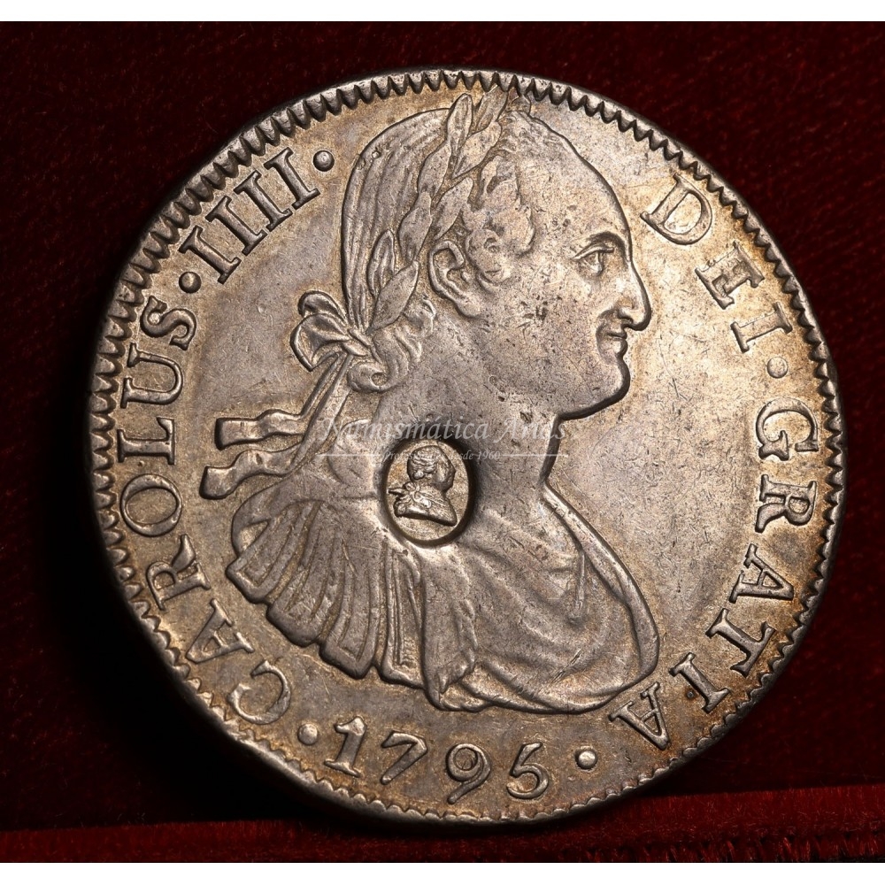 Dólar (5 shillings). Resello de Jorge III sobre 8 reales. 1795. México. Ensayador: FM.