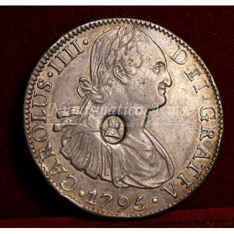 Dólar (5 shillings). Resello de Jorge III sobre 8 reales. 1795. México. Ensayador: FM.