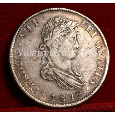 Fernando VII. 8 reales. 1819. Zacatecas. Ensayador: AG: MBC+.