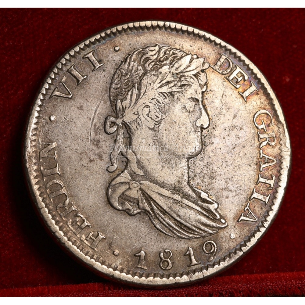 Fernando VII. 8 reales. 1819. Zacatecas. Ensayador: AG: MBC+.