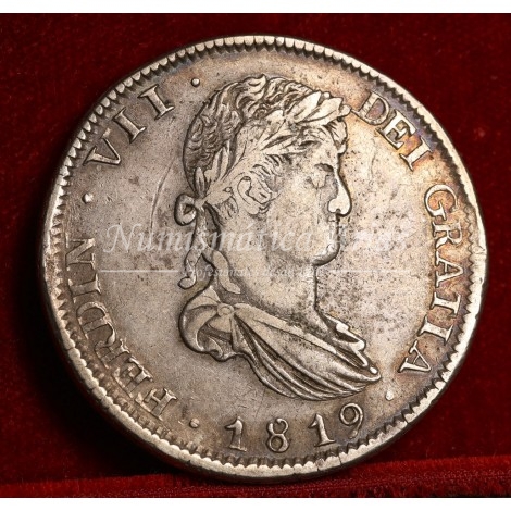 Fernando VII. 8 reales. 1819. Zacatecas. Ensayador: AG: MBC+.
