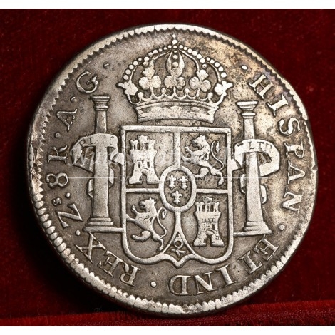 Fernando VII. 8 reales. 1819. Zacatecas. Ensayador: AG: MBC+.