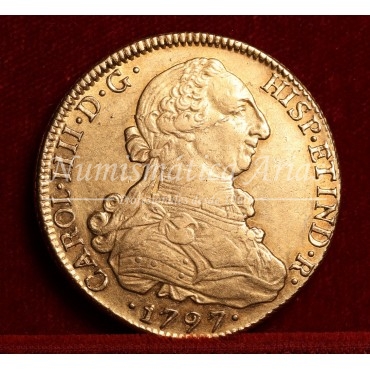 Carlos IV. 8 escudos. 1797. Santiago. Ensayador: DA. EBC-