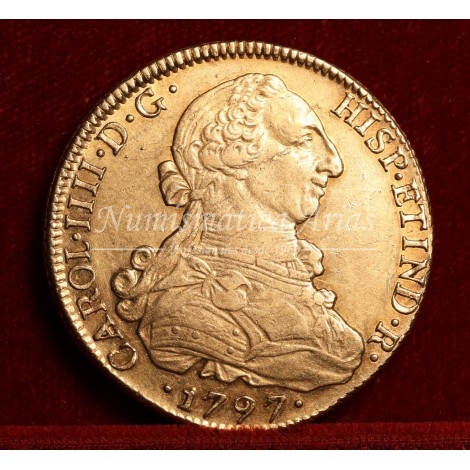 Carlos IV. 8 escudos. 1797. Santiago. Ensayador: DA. EBC-